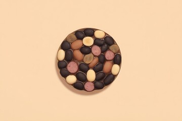 Bean sausage arrangement on beige background