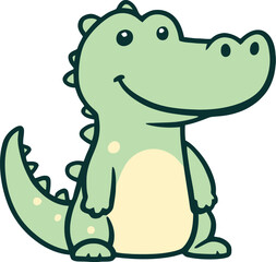 Vector Logo Cute Cartoon Alligator, Alligator Icon, Friendly Green Reptile, Fun Mascot Illustration, Playful Vector Alligator Sticker