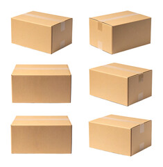 Various Cardboard Boxes in Different Angles on Isolated Background