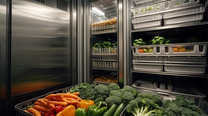 Fresh vegetables in the fridge room