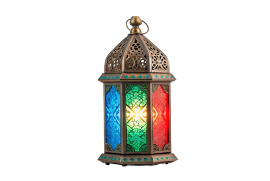 PNG Colorful multi-panel lantern with intricate geometric design