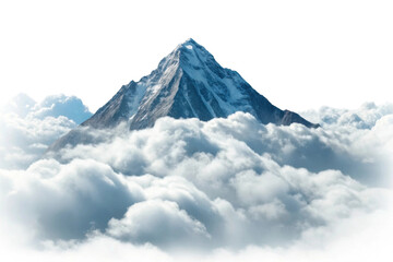 PNG Snow-capped mountain peak emerging through fluffy clouds against clear sky