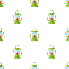 Seamless pattern vector illustration with green camping lanterns on white