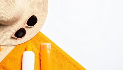 Custom AI Model Summer Vacation Essentials Sun Hat, Sunglasses, Sunscreen, Beach Towel