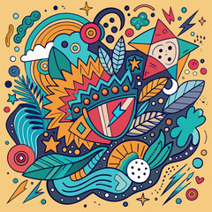 Vibrant Abstract Doodle Art. Bold Shapes and Whimsical Patterns