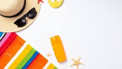 Custom AI Model Summer Vacation Essentials Sun Hat, Sunglasses, Sunscreen, Beach Towel