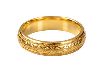 PNG Intricately designed gold band ring with geometric patterns