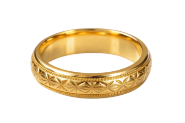 PNG Intricately designed gold band ring with geometric patterns