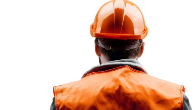 Construction worker wearing orange hardhat and vest