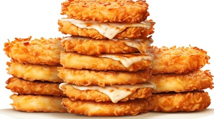 Stack of crispy fried chicken patties with cheese.