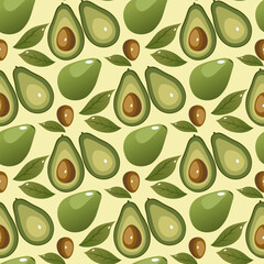 seamless cute avocado pattern with soft yellow background