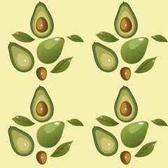 seamless cute avocado pattern with soft yellow background