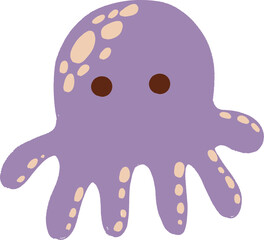 Cute purple octopus cartoon character in flat design