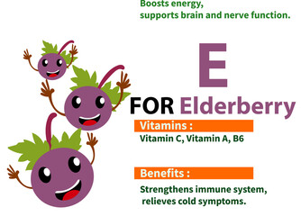 Cute mascout of fruit names,vitamin content, and their benefits for the body,
 suitable for children's education.
