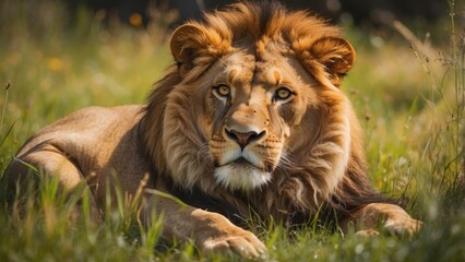 Fototapeta premium A lion resting in the grass 