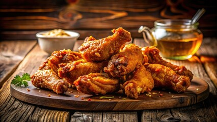 Naklejka premium Long Exposure Photography of Fried Chicken Wings and Legs - Crispy, Juicy, Golden Brown