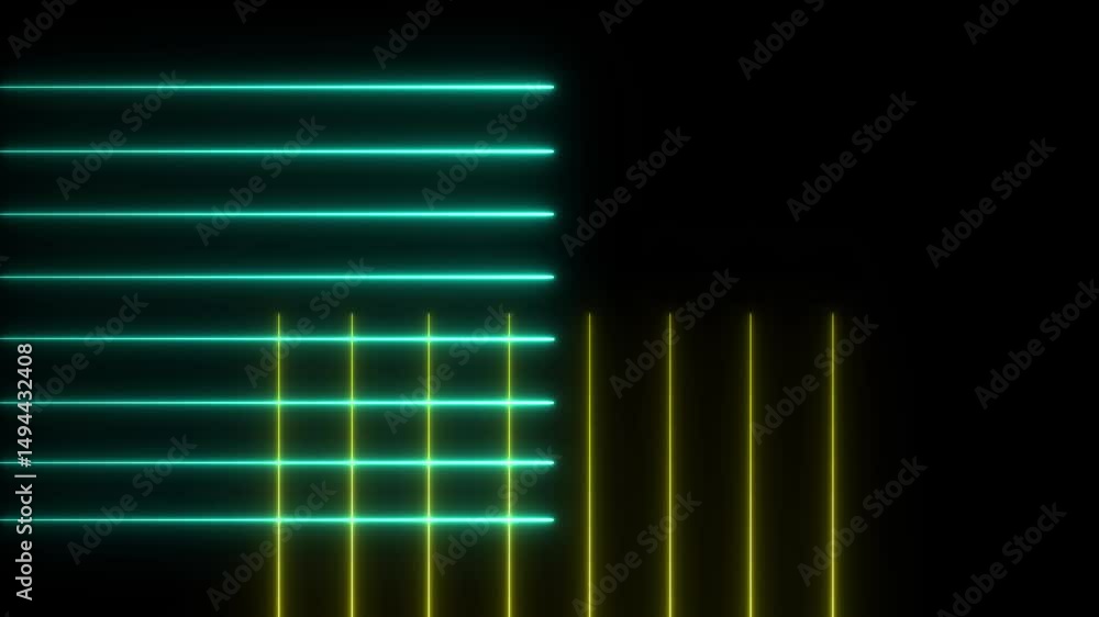 Poster glowing neon line icon animation on black background. glowing horizontal and vertical neon lines ani