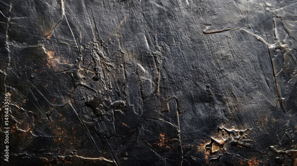 Poster abstract close up of a dark textured surface with cracks and ridges creating a rough appearance