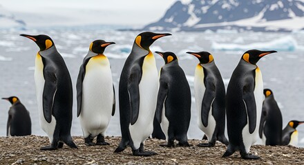 Fototapeta premium Majestic King Penguins on Antarctic Coastline
