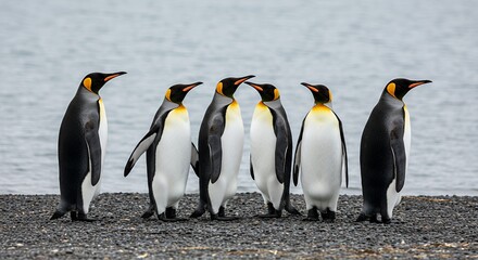 Fototapeta premium Majestic King Penguins on Antarctic Shore