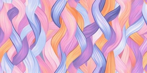 Obraz premium A seamless pattern with a digital print of simple, pastel orange and blue lines, their forms interwoven in an optical illusion. The design incorporates rose pink and lavender purple