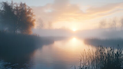 Fototapeta premium A beautiful lake with a refreshing sun setting and beautiful trees.