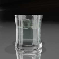3D drinking glass with water ice in it