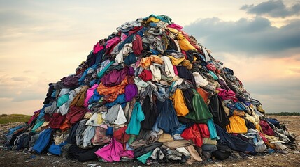 Pile of clothes trash in the dump