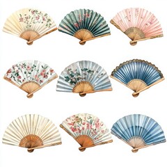 Elegant Assortment of Decorative Hand Fans in Various Patterns