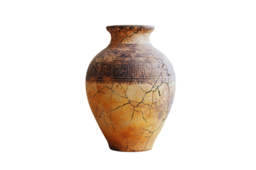 Ancient Cracked Clay Amphora with Greek Key Design Historical Artifact Pottery Texture