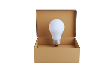 A Bright Idea Light Bulb Inside an Open Cardboard Box Innovative Concept for New Ideas and Solutions