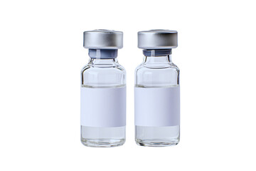 Two Sterile Glass Vials with Blank Labels Perfect for Medical or Pharmaceutical Use