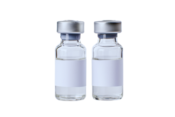 Two Sterile Glass Vials with Blank Labels Perfect for Medical or Pharmaceutical Use