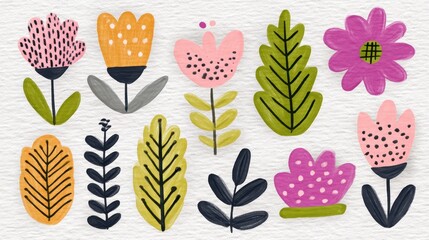 Charming Hand painted Floral Illustrations A Collection of Pretty Flowers and Leaves for Design Projects