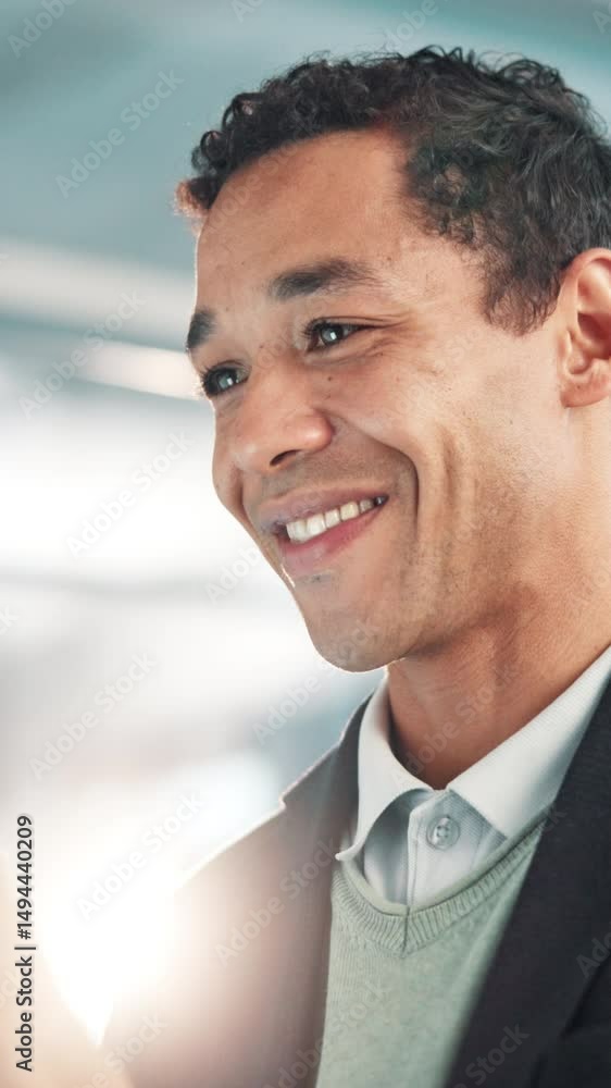 Poster office, happy and business man on tablet for social networking, connection and email notification. c