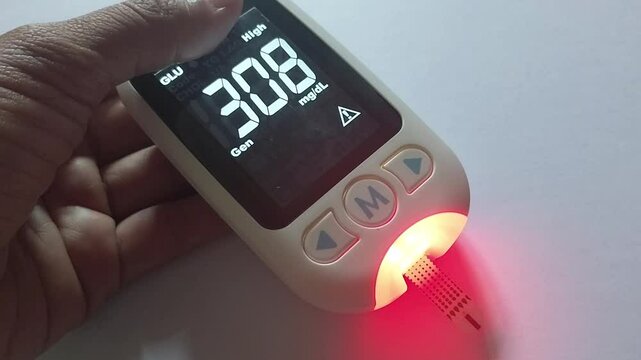 blood sugar measurement, the device shows high measurements of blood sugar.