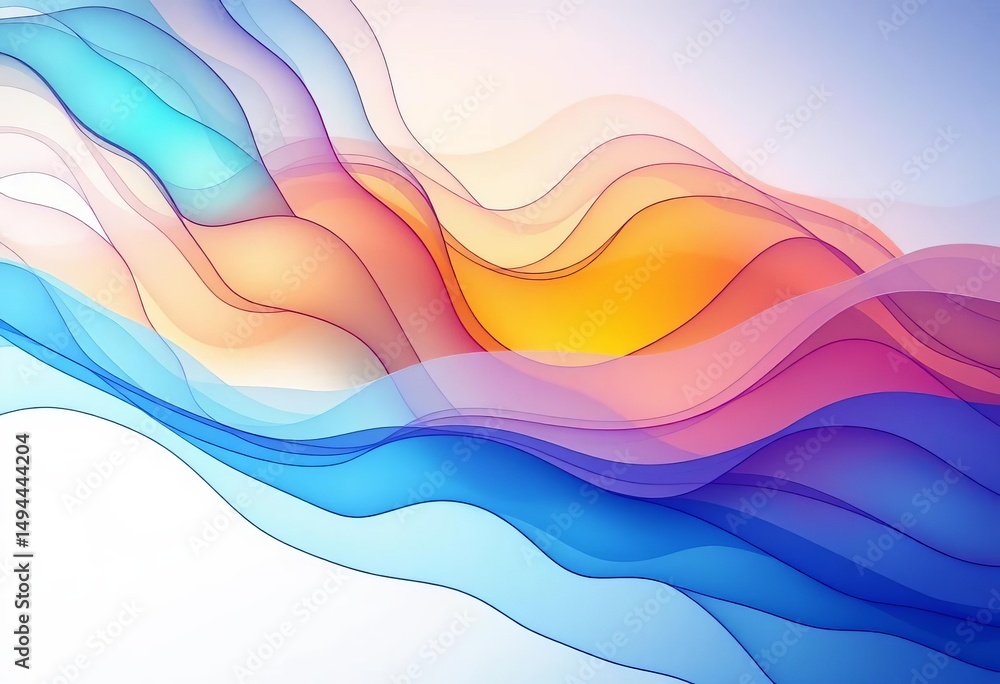 Poster abstract layered translucent waves, flowing dynamic forms, ethereal and vibrant color gradients, vib