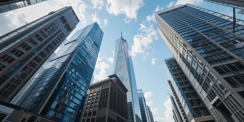 Skyscrapers Reaching for the Sky on a Bright Day in a Bustling Urban Landscape