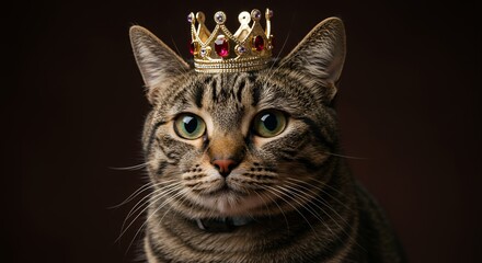 Majestic Tabby Cat Wearing a Golden Crown