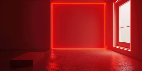 Obraz premium Red room wall corner modern lighting neon lamp lighting line glowing hall interior background wallpaper simple.