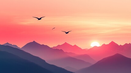 Serene Sunset Over Majestic Mountains: A Breathtaking View of Nature's Beauty