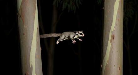 Sugar Glider in Flight: Nighttime arboreal marvel