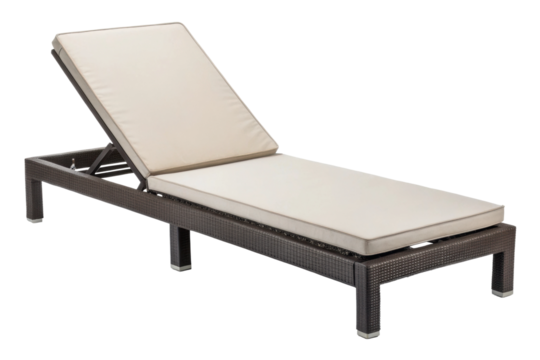 PNG Modern outdoor adjustable wicker sun lounger with beige cushion