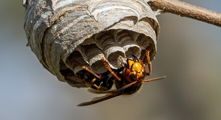 Macro Photography of a Hornet at its Nest
