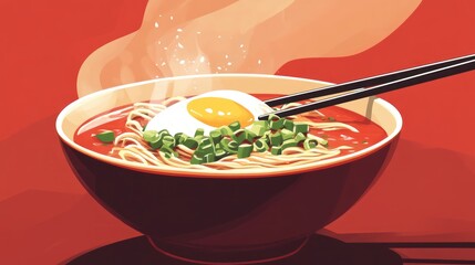 Spicy Ramen Noodles with Egg and Green Onions