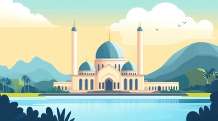 Serene Mosque by the Lake: A Peaceful Oasis