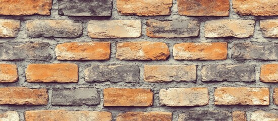 Obraz premium Rustic brick wall texture with orange, gray, and beige tones, showing aged mortar