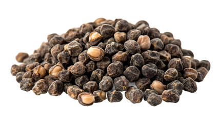 Obraz premium Close-up view of dried chickpeas stacked in a pile, isolated on transparent background. PNG