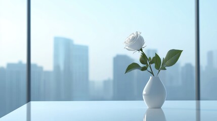 Serene White Rose in Modern Cityscape