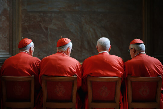 Cardinals in deep discussion during a conclave